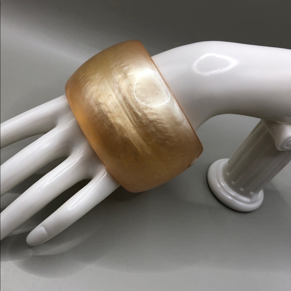 Statement style mother of pearl sheen resin wide-big bangle bracelet trendy.